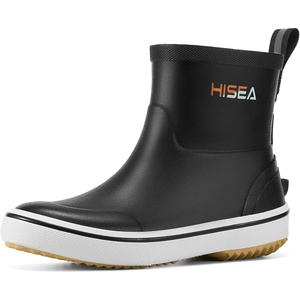 image:imageHISEA Kids Rain Boots for Girls Boys Toddler Waterproof NonSlip Easyon Rubber Deck Boots Lightweight Flexible UnisexChild Ankle Chelsea Booties for Outdoor School PlayBlack