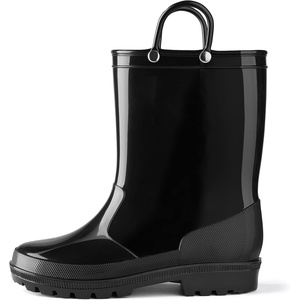 image:imageHISEA Kids Rain Boots for Toddlers Boys Girls Waterproof Rubber Rain Shoes with EasyOn Handles Seamless PVC Rainboots AntiSlip Outdoor Mud Boots Solid Colors amp Sparkly Glitter Gradient Styles ToddlerLittle KidBig KidBlack