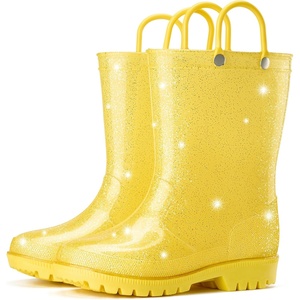 image:imageHISEA Kids Rain Boots for Toddlers Boys Girls Waterproof Rubber Rain Shoes with EasyOn Handles Seamless PVC Rainboots AntiSlip Outdoor Mud Boots Solid Colors amp Sparkly Glitter Gradient Styles ToddlerLittle KidBig KidGlitter Yellow