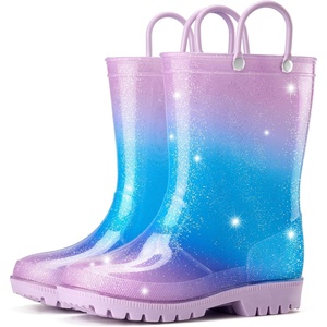 image:imageHISEA Kids Rain Boots for Toddlers Boys Girls Waterproof Rubber Rain Shoes with EasyOn Handles Seamless PVC Rainboots AntiSlip Outdoor Mud Boots Solid Colors amp Sparkly Glitter Gradient Styles ToddlerLittle KidBig KidGlitter Gradient Purple