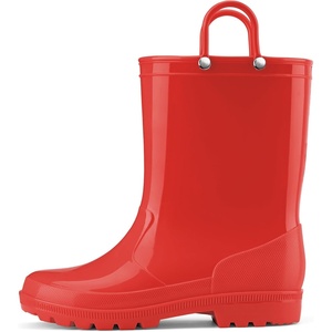 image:imageHISEA Kids Rain Boots for Toddlers Boys Girls Waterproof Rubber Rain Shoes with EasyOn Handles Seamless PVC Rainboots AntiSlip Outdoor Mud Boots Solid Colors amp Sparkly Glitter Gradient Styles ToddlerLittle KidBig KidRed