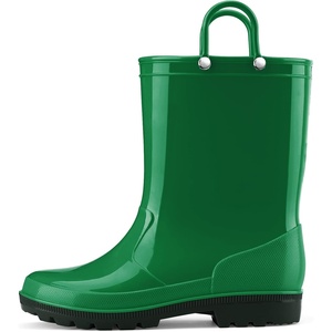 image:imageHISEA Kids Rain Boots for Toddlers Boys Girls Waterproof Rubber Rain Shoes with EasyOn Handles Seamless PVC Rainboots AntiSlip Outdoor Mud Boots Solid Colors amp Sparkly Glitter Gradient Styles ToddlerLittle KidBig KidGreen