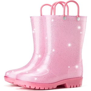 image:imageHISEA Kids Rain Boots for Toddlers Boys Girls Waterproof Rubber Rain Shoes with EasyOn Handles Seamless PVC Rainboots AntiSlip Outdoor Mud Boots Solid Colors amp Sparkly Glitter Gradient Styles ToddlerLittle KidBig KidGlitter Pink