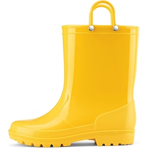image:imageHISEA Kids Rain Boots for Toddlers Boys Girls Waterproof Rubber Rain Shoes with EasyOn Handles Seamless PVC Rainboots AntiSlip Outdoor Mud Boots Solid Colors amp Sparkly Glitter Gradient Styles ToddlerLittle KidBig KidYellow