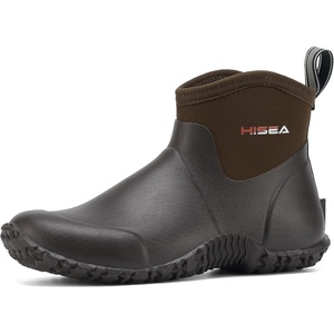 image:imageHISEA Mens Ankle Rain Boots Waterproof Rubber Garden Boots Insulated Neoprene Mud Shoes SlipOn Outdoor Work Booties for Gardening Farming Fishing Hunting Yard and Lawn ChoreBrown