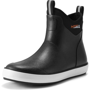 image:imageHISEA Mens Deck Boots Waterproof Ankle Rain Boots Saltwater Fishing Garden Boots with High Traction Outdoor Short Rubber Shoes for Boating Sailing Farming Yard WorkBlack
