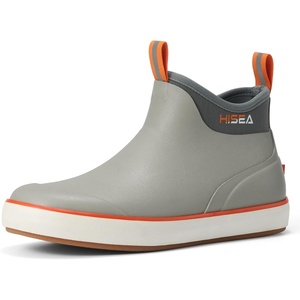 image:imageHISEA Mens Deck Boots Wide Toe Mens Rain Boots Waterproof Fishing Boots AntiSlip Ankle High Breathable Neoprene Lining Rubber BootsGrey
