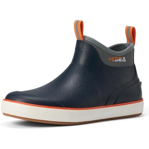image:imageHISEA Mens Deck Boots Wide Toe Mens Rain Boots Waterproof Fishing Boots AntiSlip Ankle High Breathable Neoprene Lining Rubber BootsNavy