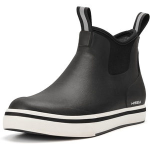 image:imageHISEA Mens Deck Rain Boots Saltwater Fishing Booties Waterproof Ankle Rain Boots with High TractionBlack
