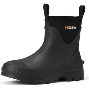 image:imageHISEA Mens Mud Boots Short Garden Shoes Ankle Hight Waterproof Neoprene Rubber Rain BootsBlack