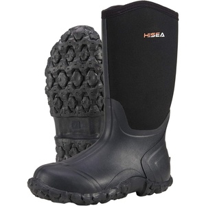 image:imageHISEA Mens Rain Boots Neoprene Rubber Boots Waterproof Insulated Mud Boots Mid Height Garden ShoesBlack