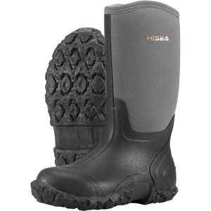 image:imageHISEA Mens Rain Boots Neoprene Rubber Boots Waterproof Insulated Mud Boots Mid Height Garden ShoesGrey