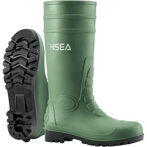 image:imageHISEA Mens Rain Boots with Steel Shank Waterproof Rubber Boots Seamless PVC Rainboots Durable Protective Footwear Outdoor Work Boots Garden Fishing Tall Knee BootGreen