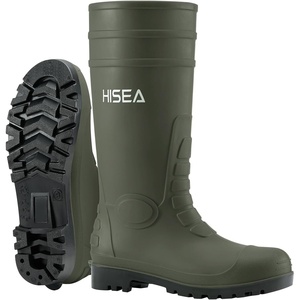 image:imageHISEA Mens Rain Boots with Steel Shank Waterproof Rubber Boots Seamless PVC Rainboots Durable Protective Footwear Outdoor Work Boots Garden Fishing Tall Knee BootOlive Green