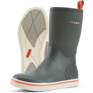 image:imageHISEA Mens Rubber Rain Boots Waterproof Garden Fishing Outdoor Deck BootsGrey
