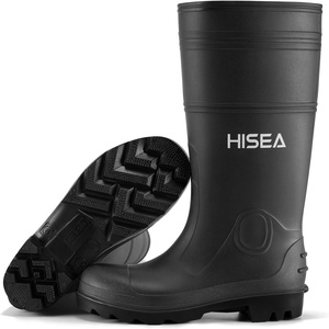 image:imageHISEA Mens Steel Shank Rain Boots Waterproof PVC Rubber Boots Garden Fishing NonSlip Ourdoor Work Boots Lightweight Seamless Knee High Mud Rainboots for Agriculture and Industrial WorkingBlack