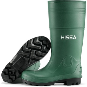 image:imageHISEA Mens Steel Shank Rain Boots Waterproof PVC Rubber Boots Garden Fishing NonSlip Ourdoor Work Boots Lightweight Seamless Knee High Mud Rainboots for Agriculture and Industrial WorkingGreen