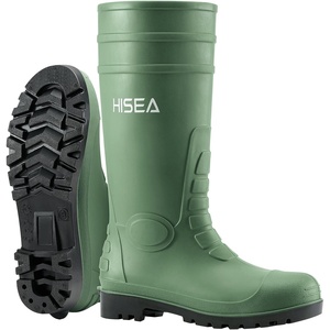 image:imageHISEA Mens Steel Toe Rain Boots PVC Rubber Boots Waterproof Garden Fishing Outdoor Work Boots Durable Slip Resistant Knee Boots for Agriculture and Industrial WorkingGreen