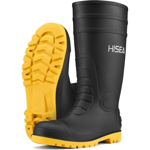 image:imageHISEA Mens Steel Toe Rain Boots PVC Rubber Boots Waterproof Garden Fishing Outdoor Work Boots Durable Slip Resistant Knee Boots for Agriculture and Industrial WorkingBlackYellow
