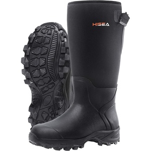 image:imageHISEA Rubber Hunting Boots Tall Warm Neoprene Waterproof Insulated Basic Hunting Boots Mens Adjustable Winter Boots Durable Slip Resistant Outdoor Hunting Fishing Working Boots for MenBlack
