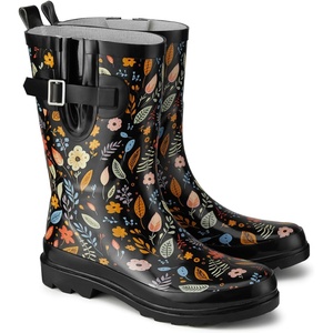 image:imageHISEA Rubber MidCalf Rain Boots for Women Waterproof Insulated AntiSlip Mud Boots Cute Fashion Chelsea Garden Boots For AdultDark Garden
