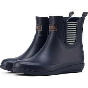 image:imageHISEA Rubber Rain Boots for Women Slim Fit Waterproof Chelsea Rain Boots Short Ankle Garden Shoes Wedge Heel AntiSlipping Rainboots Fashion Outdoor Work Booties for Gardening Farming Commuting WalkingNavy Blue