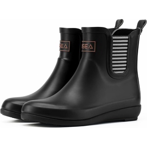image:imageHISEA Rubber Rain Boots for Women Slim Fit Waterproof Chelsea Rain Boots Short Ankle Garden Shoes Wedge Heel AntiSlipping Rainboots Fashion Outdoor Work Booties for Gardening Farming Commuting WalkingBlack