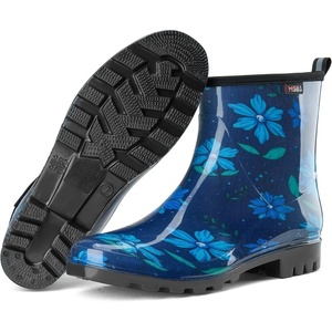 image:imageHISEA Short Rain Boots for Women Waterproof Womens Ankle Rubber Boots Outdoor Garden Shoes for Ladies Non Slip Work with Comfort InsoleBlue Flower