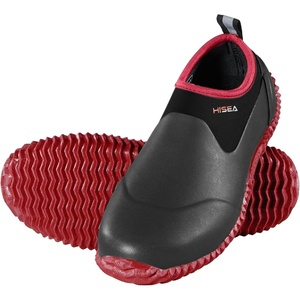 image:imageHISEA Unisex Garden Shoes Waterproof SlipOn Rain Boots for Men and Women Neoprene Rubber Rain Shoes Outdoor Ankle Booties for Gardening Farming Camping Dog Walking Car Wash Lawn Care and Yard WorkRed