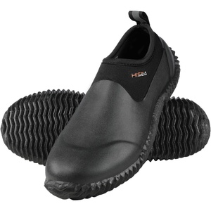 image:imageHISEA Unisex Garden Shoes Waterproof SlipOn Rain Boots for Men and Women Neoprene Rubber Rain Shoes Outdoor Ankle Booties for Gardening Farming Camping Dog Walking Car Wash Lawn Care and Yard WorkBlack