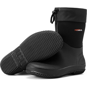 image:imageHISEA Upgraded Garden Boots for Men Mud Resistant Outdoor Work Boots Mens Waterproof Neoprene Rubber Insulated Rain Shoes Ankle High RainbootsBlack