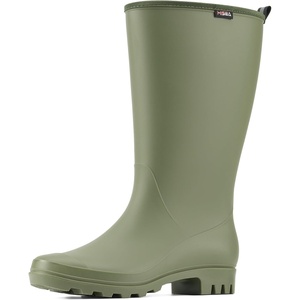 image:imageHISEA Wide Calf Rubber Boots Tall Rain Boots Seamless Matte Surface Waterproof PVC Rainboots for Women Gardening Farming Walking Dogs Womens Rain FootwearOlive Green
