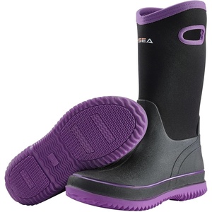 image:imageHISEA Women Mud Boots Neoprene Rubber Garden Shoes Waterproof Mid Calf Rain Boots for OutdoorLilac Purple