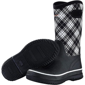 image:imageHISEA Women Mud Boots Neoprene Rubber Garden Shoes Waterproof Mid Calf Rain Boots for OutdoorPlaid