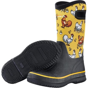 image:imageHISEA Women Mud Boots Neoprene Rubber Garden Shoes Waterproof Mid Calf Rain Boots for OutdoorYellow Chicken