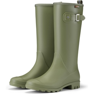 image:imageHISEA Women Rain Boots Slim Calf Fashion Waterproof PVC Rubber Boot Tall Rainboots Matte Surface Womens Rain Footwear for Ladies Outdoor Work WalkingOlive Greenslim Calf