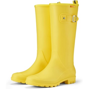 image:imageHISEA Women Rain Boots Slim Calf Fashion Waterproof PVC Rubber Boot Tall Rainboots Matte Surface Womens Rain Footwear for Ladies Outdoor Work WalkingYellowslim Calf