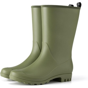 image:imageHISEA Women Rubber Boots Wide Calf Rain Boots Matte Surface Waterproof PVC Rubber Rain Boot Mid Height Rain Shoes for Outdoor Gardening Work WalkingOlive Green