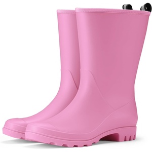 image:imageHISEA Women Rubber Boots Wide Calf Rain Boots Matte Surface Waterproof PVC Rubber Rain Boot Mid Height Rain Shoes for Outdoor Gardening Work WalkingPink