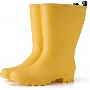 image:imageHISEA Women Rubber Boots Wide Calf Rain Boots Matte Surface Waterproof PVC Rubber Rain Boot Mid Height Rain Shoes for Outdoor Gardening Work WalkingYellow