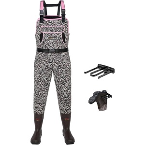 image:imageHISEA Womens Chest Waders 45mm Neoprene Leopard Hunting Wader for Women with Insulated Boots Waterproof Fishing WadersPink Leopard