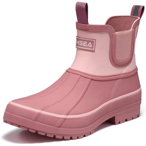 image:imageHISEA Womens Duck Chelsea Rain Boots Waterproof Short Garden Boot Outdoor Mud BootsHawthorn Red