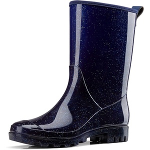 image:imageHISEA Womens Mid Calf Rain Boots Waterproof Garden Shoes Glossy Rubber PVC Rainboots with Wide Toe Box Lightweight Outdoor Mud Boots for Gardening Farm Dog Walking Yard ChoresStarry Blue