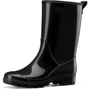 image:imageHISEA Womens Mid Calf Rain Boots Waterproof Garden Shoes Glossy Rubber PVC Rainboots with Wide Toe Box Lightweight Outdoor Mud Boots for Gardening Farm Dog Walking Yard ChoresBlack