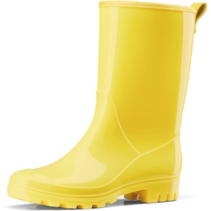 image:imageHISEA Womens Mid Calf Rain Boots Waterproof Garden Shoes Glossy Rubber PVC Rainboots with Wide Toe Box Lightweight Outdoor Mud Boots for Gardening Farm Dog Walking Yard ChoresYellow