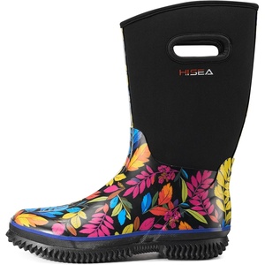 image:imageHISEA Womens Mud Rain Boots Waterproof Insulated Calf Fashion Garden Shoes for Ladies AntiSlip Tall Knee High booties 55mm Neoprene Rubber for Outdoor WorkColorful Floral