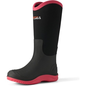 image:imageHISEA Womens Mud Rain Boots Waterproof Tall Garden Shoes Insulated Neoprene Rubber for Outdoor Activities Hunting Gardening Farming Muddy Yard Work Sizes US 611Black
