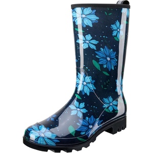 image:imageHISEA Womens Rain Boots Waterproof Mid Calf Garden Boots for WomenBlue Flower