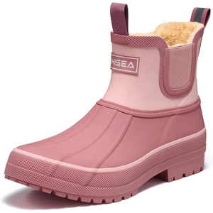 image:imageHISEA Womens Saltwater Winter Rain Boots Waterproof Duck Chelsea Lined Outdoor Garden BootHawthorn Red