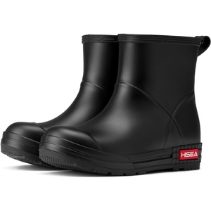 image:imageHISEA Womens Short Chelsea Boots Ankle Rubber Rain Boots for Garden WaterproofBlack